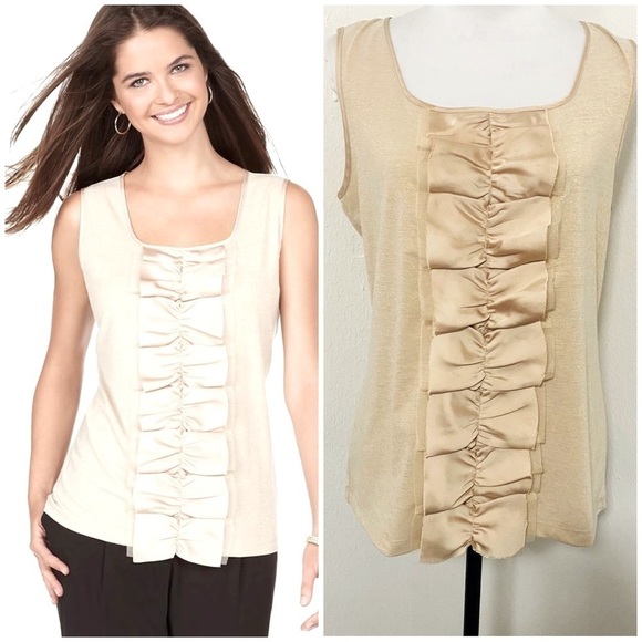 Alfani Women’s Sleeveless Mock Neck Sweater Top Size Medium Beige Tan Color - Picture 1 of 8